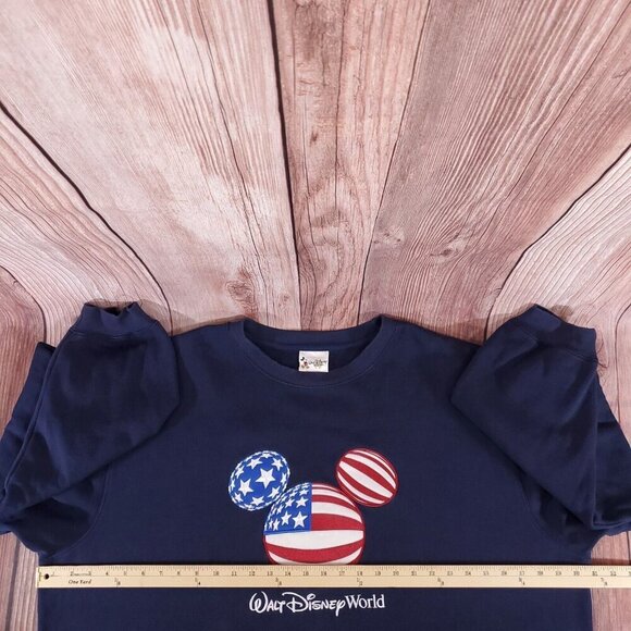 Vintage Walt Disney World XXXL Blue Mickey Mouse USA Flag Embroidered Sweatshirt - Picture 10 of 11